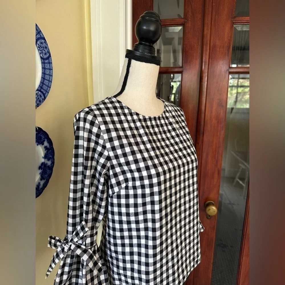 Jack by BB Dakota | “Seen It All” Black & White Gingham Top, Tie Sleeves, Size S